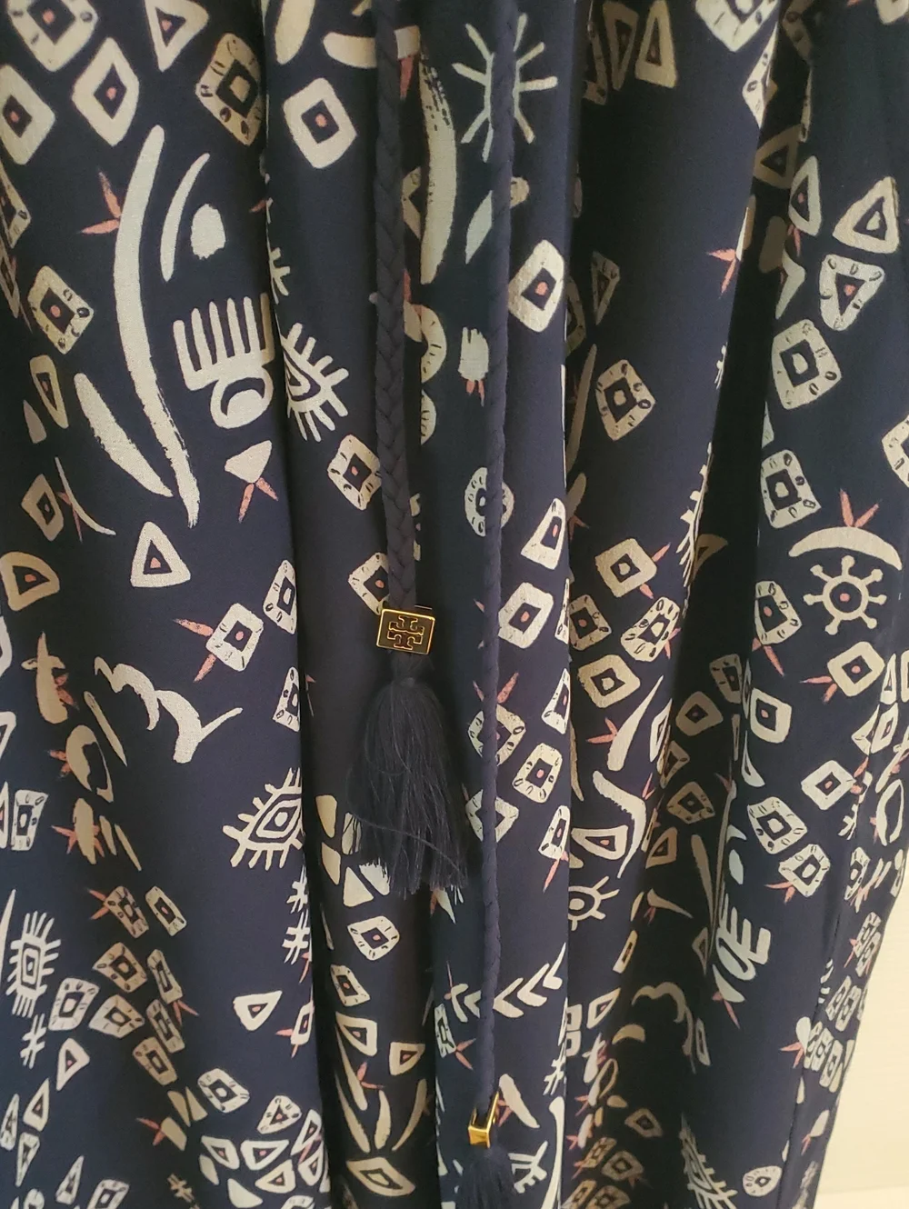 Tory Burch Navy Blue Patterned Silk Halter Jumpsuit